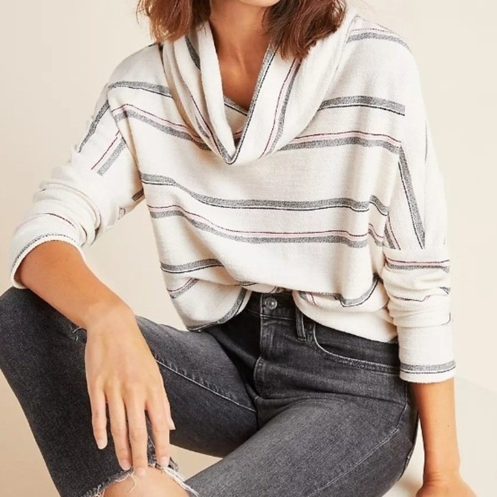 Dolanβ Left Coast Beverly Cowl Collection Pullover Cream Striped Sweater Boxy M